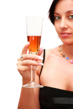 Woman with a glass of liquor.