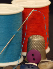 thread, thimble, buttons, needle - sewing kit