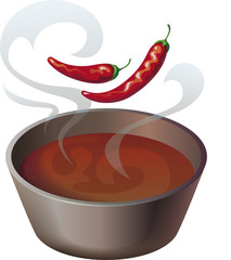 Chili peppers are going into the pot.