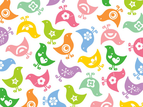 retro colorful fun icon chicks pattern