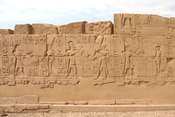 Hieroglyphics on the wall in the Temple of Karnak