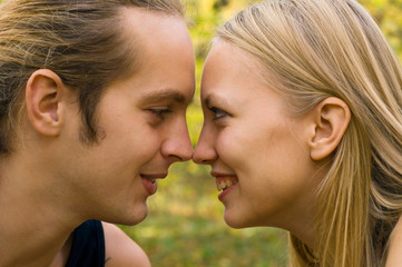 Young blond couple - face to face