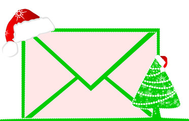 christmas mail with red cap and green trees