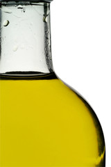 Olive oil bottle closeup with clipping path