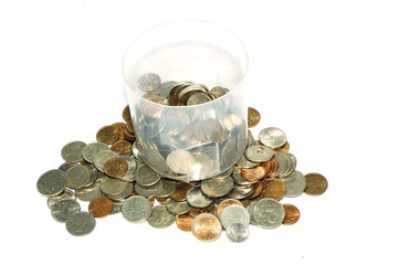 Money, chinks isolated on a white background.