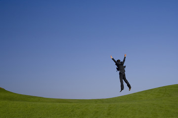 jumping high on the green