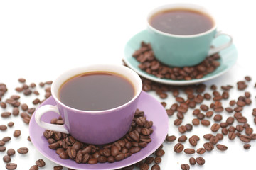 Two beautiful cups from coffee on a white background