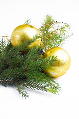 Christmas decoration - golden balls and pine needles