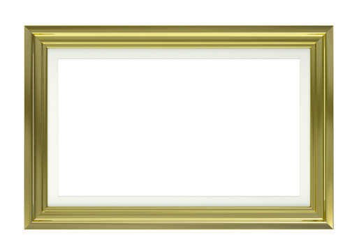 Golden Picture Frame on White Background. 3D illustration