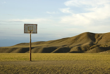 backetball hoop in desert