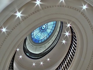 Spiral staircase with glass atrium