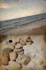 Pebbles and beach on vinatge paper background