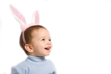 Little kid in rabbit's horn