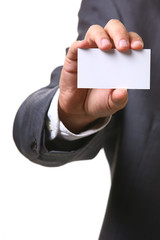 business man holding blank card