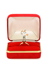 Miniature married couple in red ring box