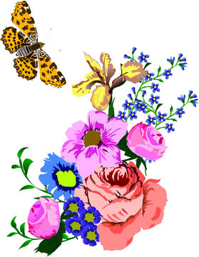 illustration with butterfly and flowers
