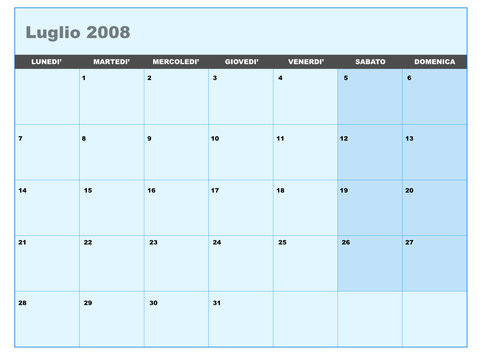 Calendario vettoriale luglio 2008