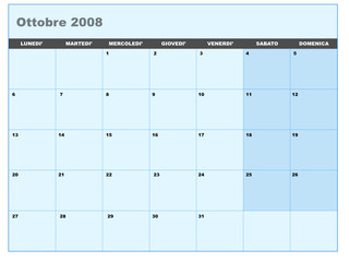 Calendario vettoriale ottobre 2008