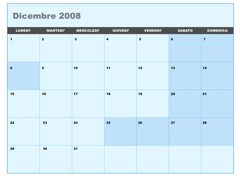 Calendario vettoriale dicembre 2008
