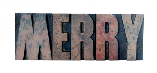 'merry' in old letterpress wood type