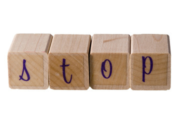 The word STOP made of art stamps