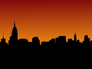 Midtown Manhattan skyline at sunset