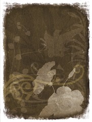 Grunge background with floral elements in sepia