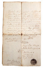 aging manuscript on white background, slavonic language