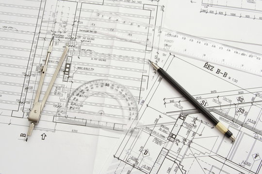 Plans of one family house, writing materials and scale © Pavel Bortel