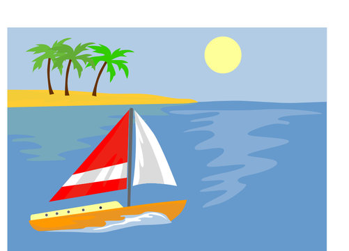 Sailboat with island in background