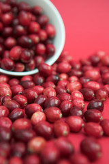 Cranberries spilling from a bowl