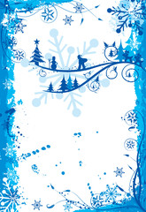 Christmas grunge floral frame, vector illustration