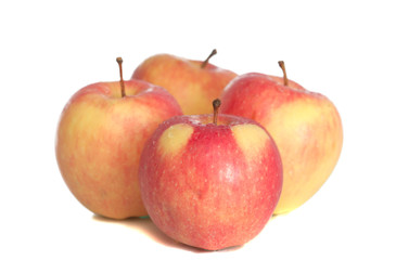 Many red apples on a white background