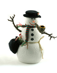 A cute snowman decoration smoking a pipe