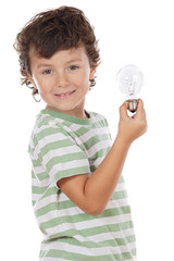 boy holding bulb