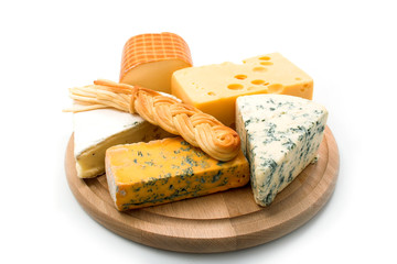 Cheese selection on wood-board
