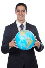 Man holding globe