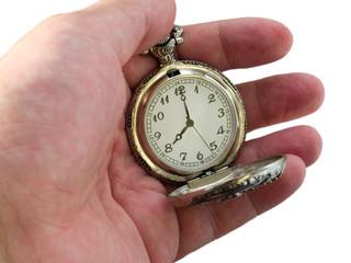 pocket watch in the arm. 8 c'clock. time concept