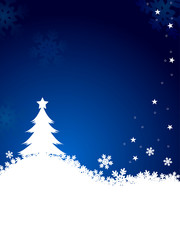 christmas tree with snow flake on blue background