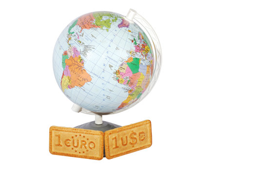 Globe with dollar and euro cookies   - Powered by Adobe