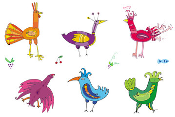 Colorful cute birds - set of characters