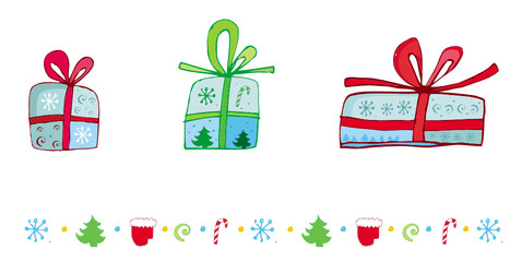 christmas presents and decorations - set