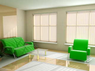 Interior in light tones sofa table window jalousie