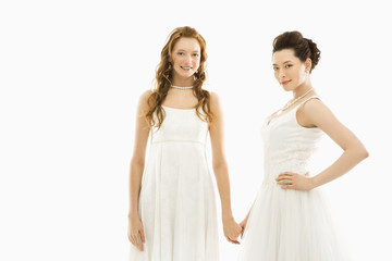 Fototapeta na wymiar Brides holding hands.
