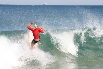 red surfer girl