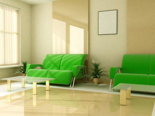 Interior in light tones sofa table window jalousie