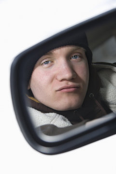 Teen In Side View Mirror.