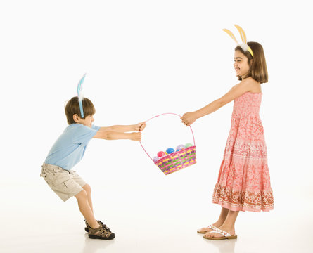 Children With Easter Basket.