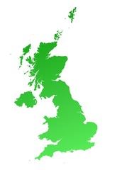 green gradient map of United Kingdom