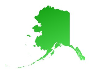 green gradient map of Alaska, USA